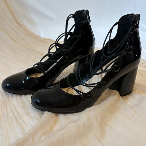 Nine West Women's Shiny Black Patent Leather Block Heeled Pumps Size 7M - Picture 4 of 9